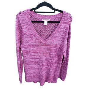 Wrangler Pullover Sweater Large Womens Long Sleeve V Neck Pink Casual